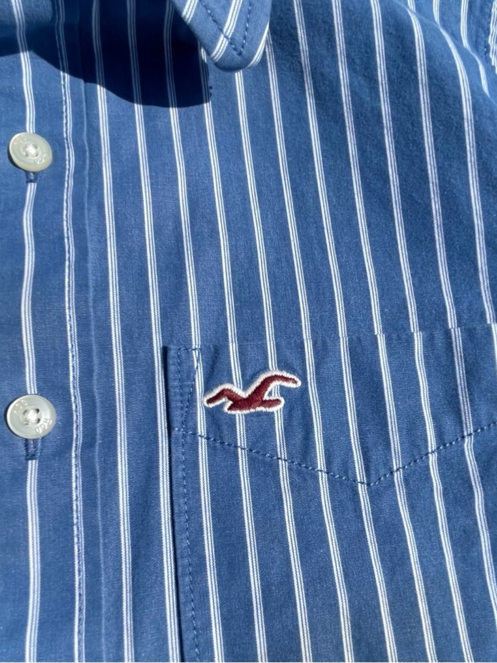 Hollister Blue & Cream Striped Button-Up Shirt - Picture 4 of 7